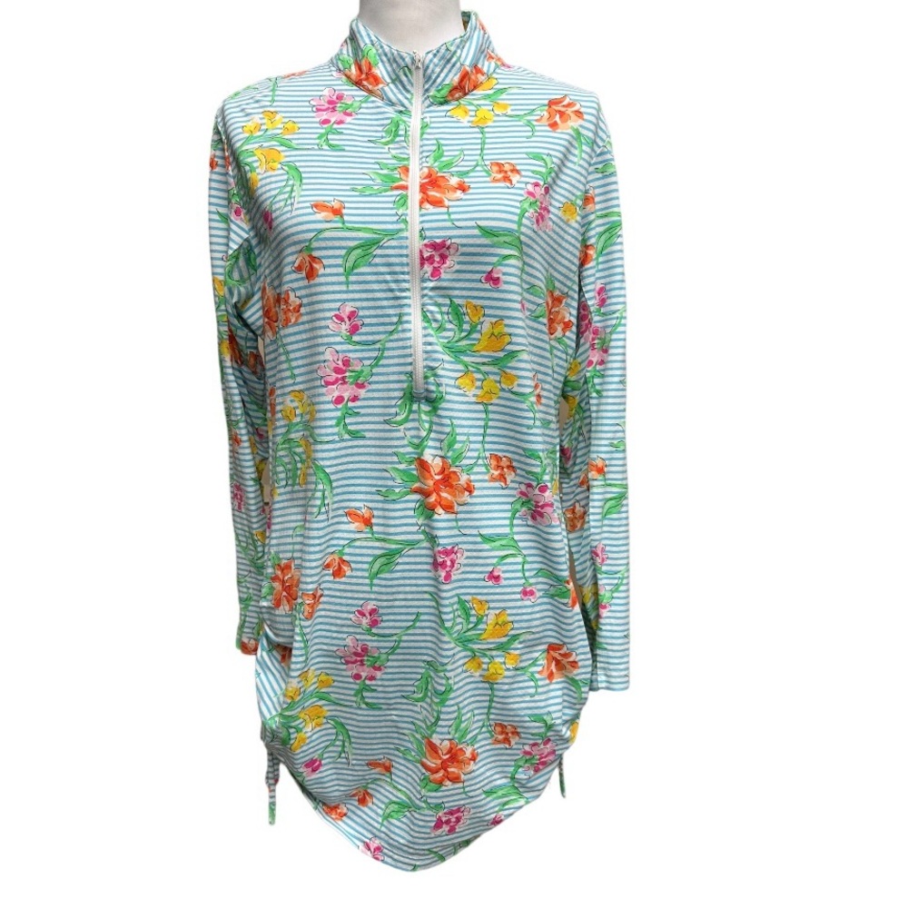 IBKUL Green and Blue Graphic Polo Tunic